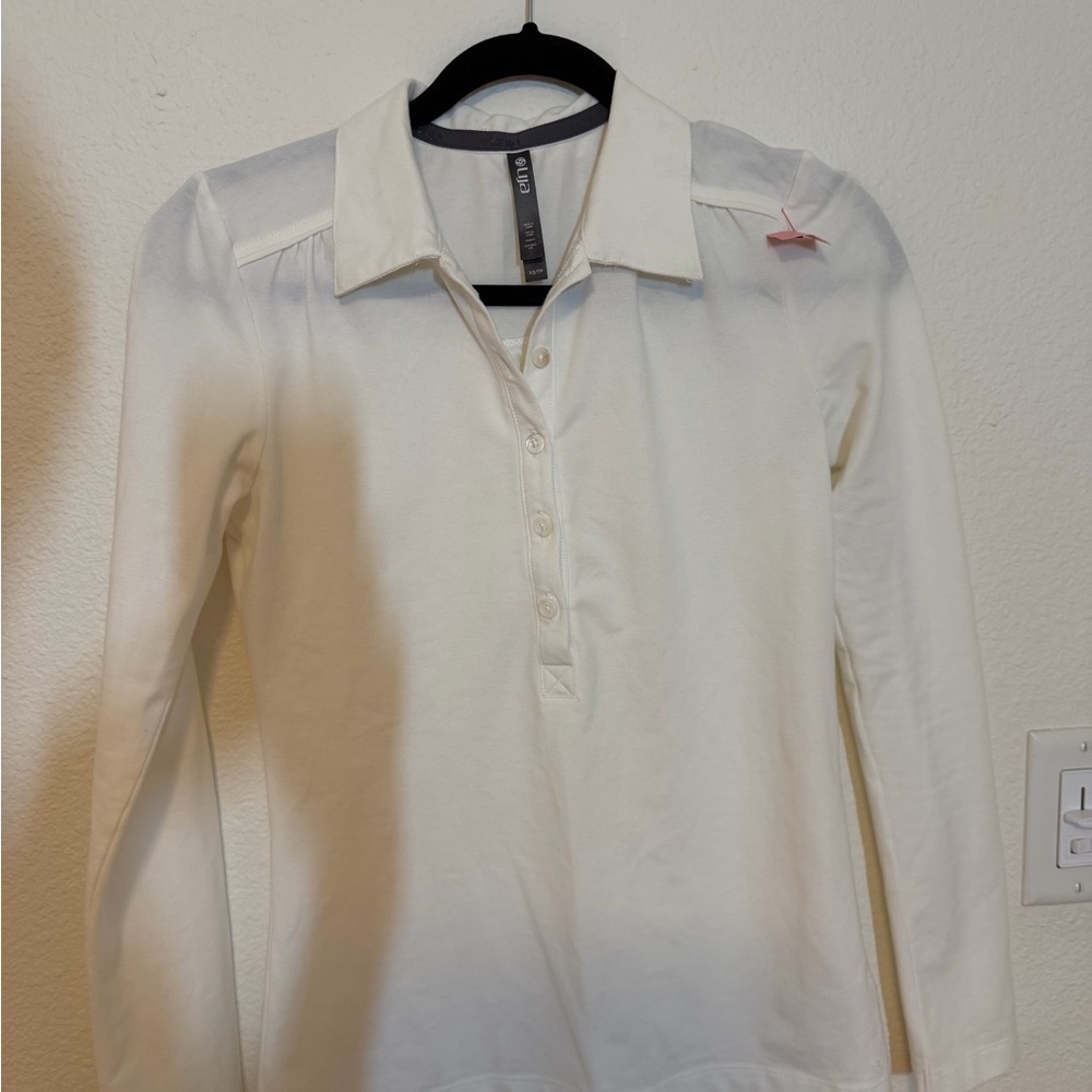 Lija Cotton Long Sleeve Polo Shirt - Cream
